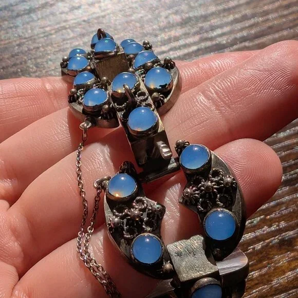 Vintage 800 Silver Bracelet with Safety Chain 1940s - Picture 6 of 6